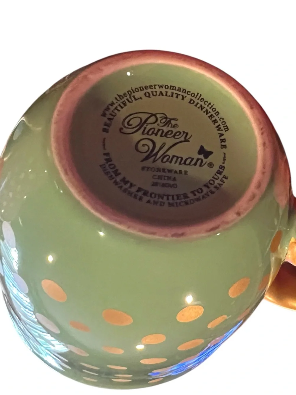 Pioneer Woman (2) Quality Dinnerware dotted handle Mugs